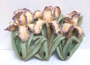 Llavero colgante flor iris cerámica 3 ganchos amarillo púrpura verde 9"x6" - Imagen 1 de 5
