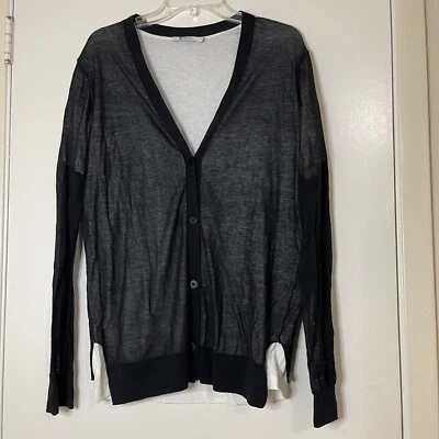 T Alexander Wang double layer black button front vneck cardigan size medium - Image 1 of 4