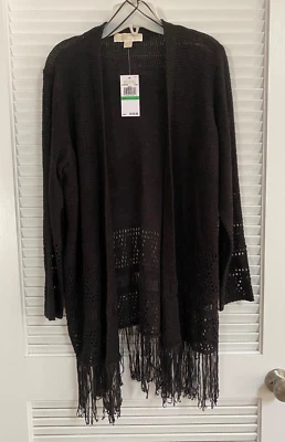 NUEVO CON ETIQUETAS MICHAEL KORS Cárdigan Crochet Flecos Frente Abierto Negro Talla Grande Foto 1 de 4