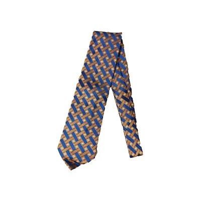 Corbata Ermenegildo Zegna 100 % seda geométrica azul y dorado clásica 57" de largo  Foto 1 de 4