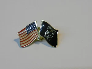 POW MIA LARGE DOUBLE FLAG SHAPPED HAT PIN - Picture 1 of 1