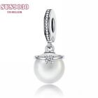 2024 Authentic 925 Sterling Silver Ring Noble Temperament Pearl Dangle Charm