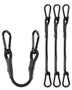 80'' Carabiner Bungee Cords Heavy Duty 190 Lbs Break Strength Black - Picture 1 of 5