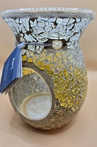 Pier 1 Imports Duftwärmer Gold & Klar Crackle Mosaik Kerze Ölwärmer - Bild 1 von 7