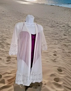 Weißer Kimono Spitze Schwimmen Überziehen L Festival Urlaub Strand Boho Resortkleidung Neu mit Etikett  - Bild 1 von 9