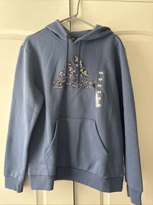 Adidas M blau lila Big Floral Logo Hoodie Pullover Sweatshirt - Bild 1 von 2