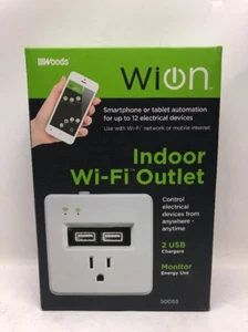 Woods 15-Amp Wion Innenbereich Plug-In Wi-Fi Wireless Smart Switch 2-USB Aufladen - Bild 1 von 7