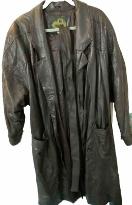 WOMAN’s 3XL BLACK - REAL LEATHER 50” TRENCH COAT/VERY LONG W/BELT & Pockets - Image 1 of 4