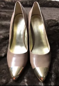 NINE WEST PUMPS DARK BIEGE/ORO METALLIZZATO PUNTA A PUNTA TAGLIA 6 MED NUOVE SENZA SCATOLA - Foto 1 di 11