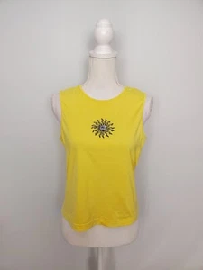 Jamie Sadock Yellow Tank Back Cutouts Embroidered Sun Graphic Women's Medium - Picture 1 of 8