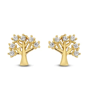 Lebensbaum 585 Gold Ohrstecker Paar 14 Karat mit Zirkonias Ygdrasil / x454 - Imagen 1 de 13