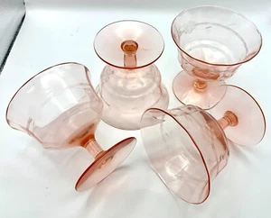 Set of 4 Pink Sherbet Champagne Glass Tiffin Franciscan Crystal Etched MCM Vtg - Picture 1 of 9