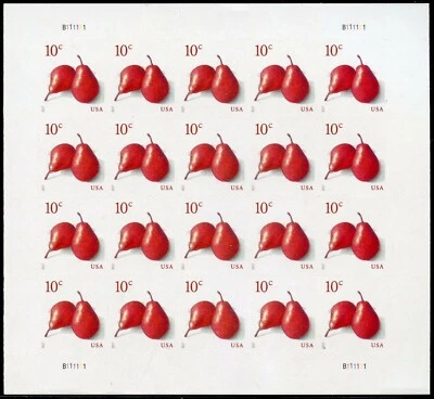 MINT Sheet of 20 PEARS STAMPS: Red Pear, Fruit, Plants, Nature, Agriculture - Image 1 of 2
