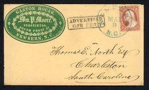 #26, tied on green Gaston House cameo corner card, New Bern, NC cds & ADVERTISED - Picture 1 of 1