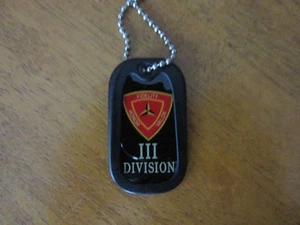 Key Chain US Marines Corps III MEF Dog Tag with chain necklace Silver--NEW - Picture 1 of 1