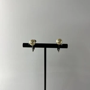 Vintage Signed Marvella Faux Pearl Dangle Huggie Clip-On  Earrings  - Picture 1 of 4
