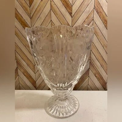 Vaso ventilador de cristal vintage gravado colônia - lados planos [item 708] - Imagem 1 de 4