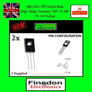 2x MJE13003 NPN Switch Mode High Voltage Transistor 700V 3A 40W TO-126 - Picture 1 of 2