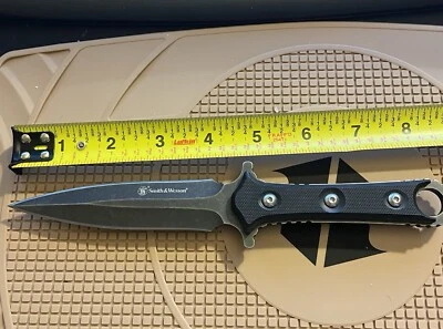 Cuchillo de bota Smith & Wesson SWF606 de doble filo punta de lanza espiga completa con funda COMO NUEVO Foto 1 de 4