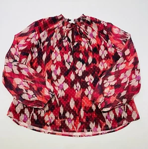 Floral Abstract Watercolor Artsy Balloon Sleeve Flowy Blouse Shirt Sz XL Office - Picture 1 of 13