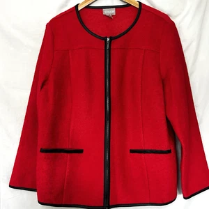 Chico's Wollmischung rote Jacke schwarzer Besatz Full-Zip Karriere Klassiker Gr. XL - Bild 1 von 11
