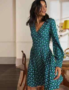 BODEN Jersey Wickelkleid Highland grün UVP 80£ UK 6 D0107 BRANDNEU MUSTER D30 - Bild 1 von 5