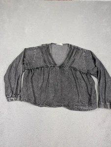 Savanna Jane Shirt Damen Large grau Mineral Wash V-Ausschnitt Boho Schößchen Langarm - Bild 1 von 11