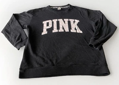 Victoria’s Secret PINK Womens Hoodie Large Black Crew Neck Sweatshirt - Image 1 of 4