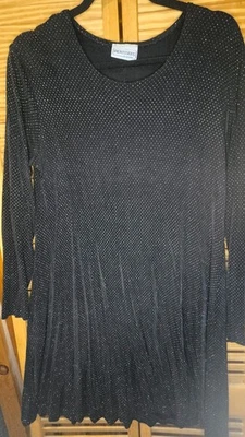 Vestido negro vintage manga larga con detalles de lunares dorados, talla grande para mujer Foto 1 de 4