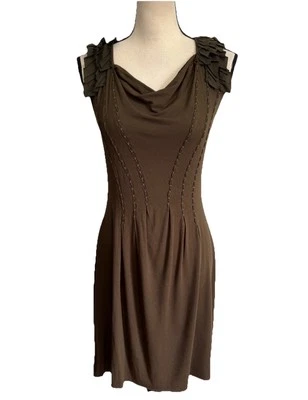 Bailey 44 Bodycon Olive Green Dress Stitching Ruffle Shoulders Size Small - Image 1 of 4