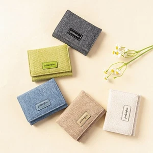 Solid color Short Wallet Handheld PU Leather Card Holder Girl - Picture 1 of 10