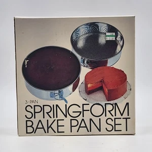3-Pan Springform Bake Pan Set Heavy Gauge Bright Steel 10" 9.5" & 8.5" NOS - Picture 1 of 10