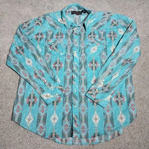 Rock & Roll Cowboy Herren Tek Western Türkis Azteken Langarm Druckknopf Hemd 2XL - Bild 1 von 9