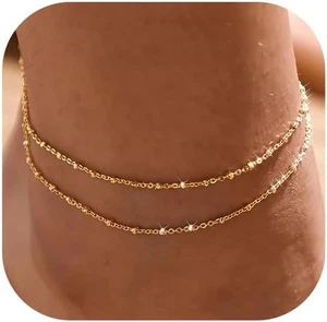 Gold Cavigliera per Donna, Placcata in Oro 18K, Cavigliera Impermeabile Regolabi - Foto 1 di 12