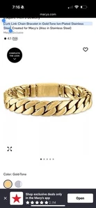 Men’s Curb Link Chain 8.5” Bracelet in Gold-Tone Ion-Plated Stainless Steel - Picture 1 of 6