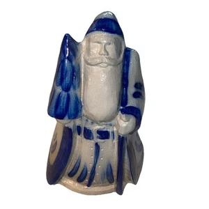 Vintage Eldreth Keramik salzglasiert blau grau Weihnachtsmann mit Baum datiert 1994 8" hoch - Bild 1 von 7