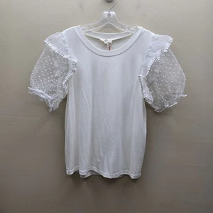 Entro Women's NWT Mesh Polka Dot Puff Sleeve Blouse Top White Size Medium - Picture 1 of 7