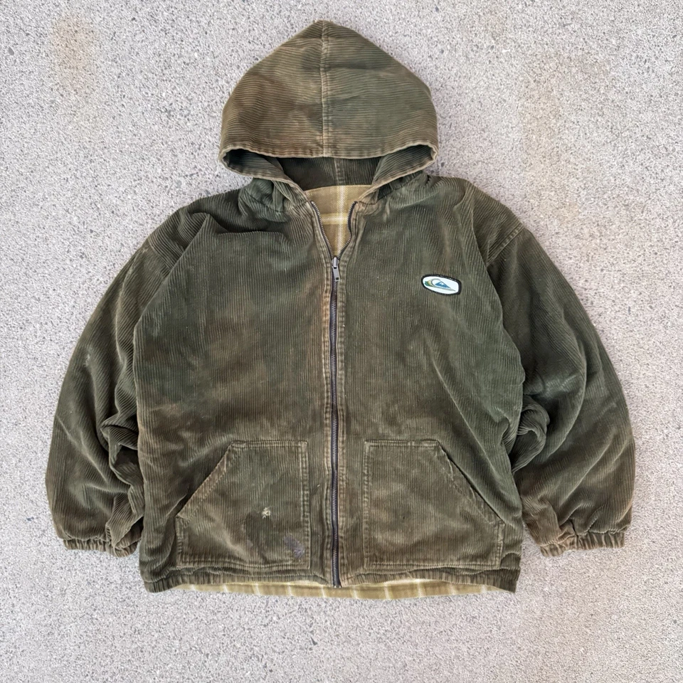 Jaqueta Masculina Vintage Quiksilver Verde Veludo Zíper Completo Reversível - Tamanho M Boxy - Imagem 1 de 4