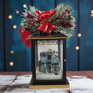 Weihnachtshaus aus Glas Windlicht blau - Bild 1 von 5
