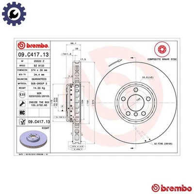 2x BRAKE DISC 09.C417.13 FOR BMW 5/Gran/Turismo/F07 N57D30C 3.0L 6cyl N63B44 - Image 1 of 4