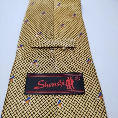 Shenshi 100% Silk Neck Tie Mens Gold Checkered Wide Luxury - Image 1 of 4