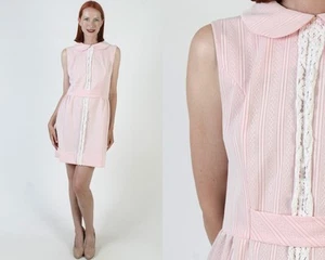 Vintage Pink 60s Dress Peter Pan Collar Short Micro Mini Scooter Mod Sundress - Picture 1 of 7