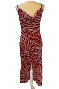 PRETTYLITTLETHING RED ZEBRA RUCHED COWL NECK DRESS SIZE US 16 - Picture 1 of 9