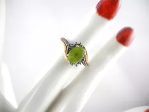 Vintage Sterlingsilber 10K Gold Grün Turmalin Diamanten Ring Größe 6,75 - Bild 1 von 9