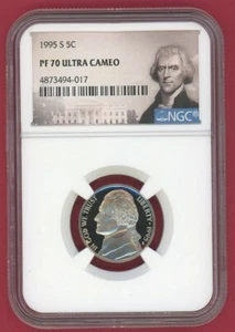 1995-S 5C JEFFERSON NICKEL NGC PF 70 ULTRA CAMEO -017 - Picture 1 of 2