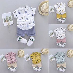 Infant Baby Boys Clothes Set Casual Cartoon Shirt Tops+Shorts Summer Outfits - Picture 1 of 24