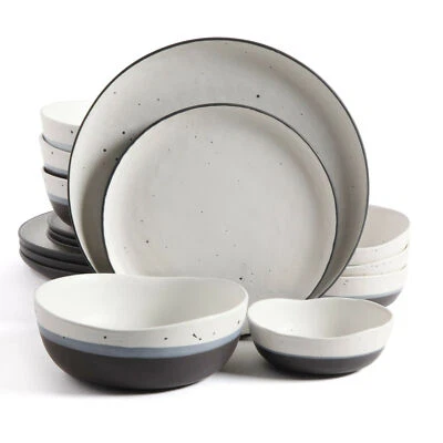 Gibson Elite Rhinebeck Double Bowl 16-Piece Dinnerware Set in White/Black - Image 1 of 3