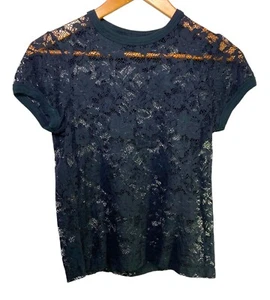 Mossimo Stretch Black See Through Lace Boho Pedal Floral Crochet Shirt Size S - Picture 1 of 9