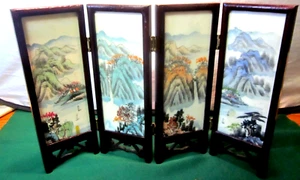 Juego de 4 azulejos de arte de cerámica antiguos japoneses pintados a mano vintage enmarcados de 3" x 7". - Imagen 1 de 2