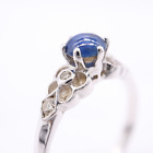 Natural Blue Sapphire Ring in 18K WHITE GOLD With 0.56ct & 0.1ct 4pc VVS Diamond